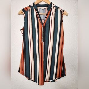 PerSeption Concept Orange and Dark Green Sleeveless Blouse Womens Size Small
